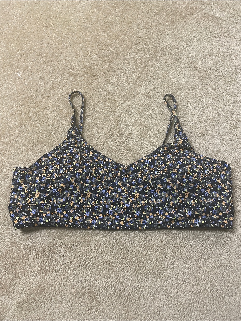 Prana Floral Black Blue Yellow Bralette Bikini Top